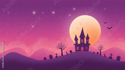 vector illustration of halloween background with pumpkin and castle clouds bats,purple and halloween background with copy space