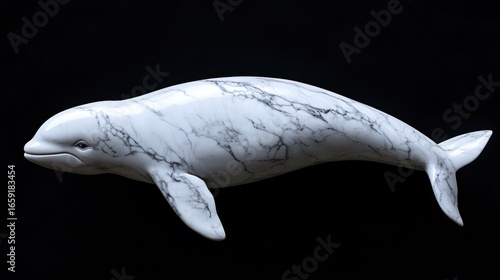 Beluga Whale, its skin like smooth, polished white marble with faint grey veins, surreal classical sculpture texture, soft, ethereal lighting
