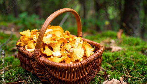 A fresh basket of delicious chanterelle mushrooms, a healthy snack