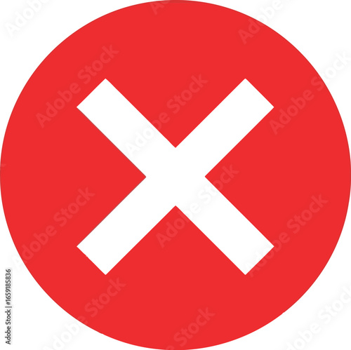 Vector vector art of white cross inside a red circle, a symbol for wrong or error, transparent background