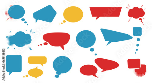 Collection of various colorful speech bubbles and conversation icons