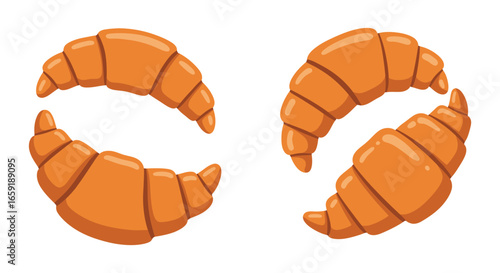Cartoon illustration of four golden brown croissants on white background