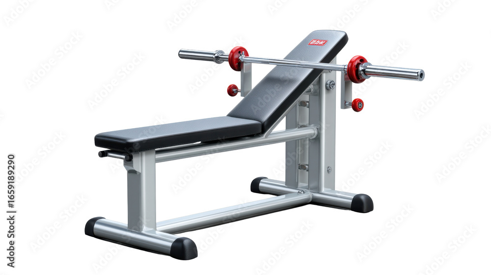Fototapeta premium Weight Bench: A detailed, isolated shot of a modern weight bench, set against a simple background, showcasing its sturdy design and functionality.