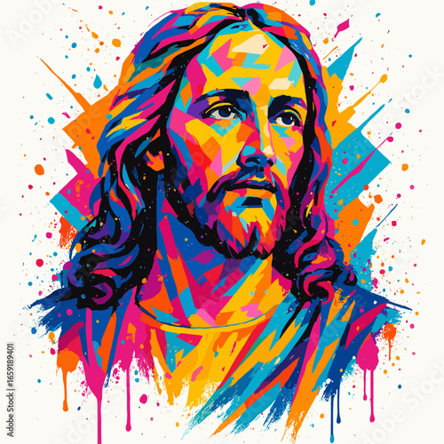 Vibrant Jesus pop art portrait, modern faith style