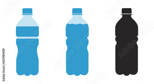 Three plastic water bottles in different shades and styles