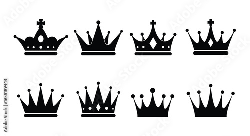 Collection of black crown silhouettes in various designs and styles