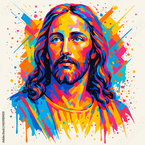 Vibrant Jesus pop art portrait, modern faith style