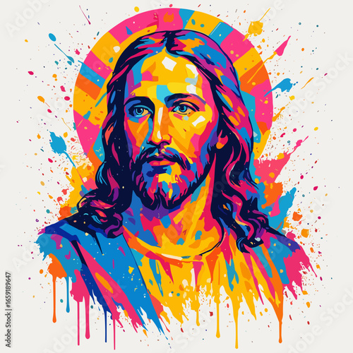 Vibrant Jesus pop art portrait, modern faith style