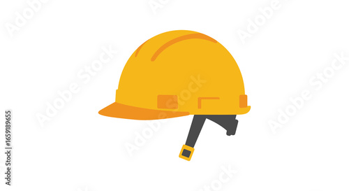 Yellow hard hat with black and yellow chin strap