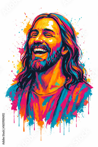 Vibrant Jesus pop art portrait, modern faith style