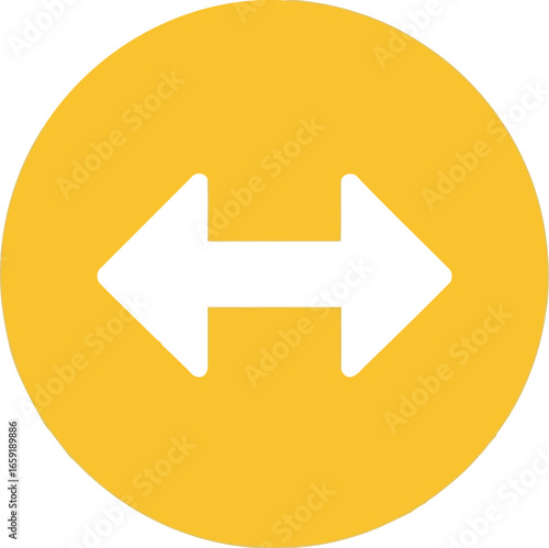 Vector vector art of white bidirectional arrows symbol inside yellow circle transparent background