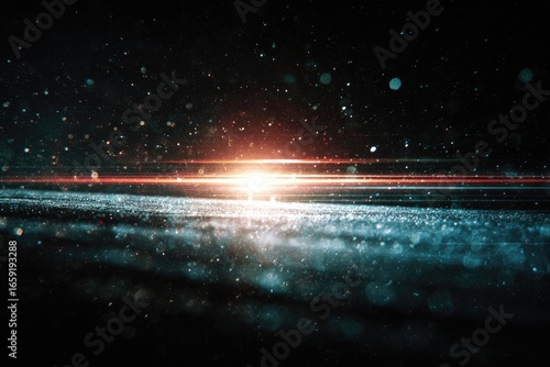 Cosmic sunrise, vibrant streaks, glittering dust