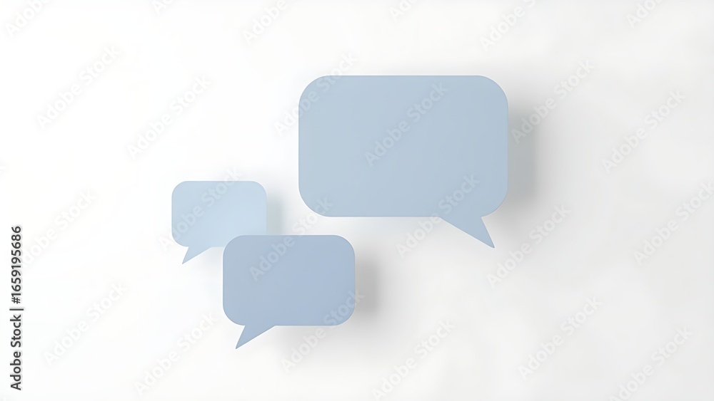 Fototapeta premium Floating speech bubble shapes on a neutral background, representing communication and feedback.