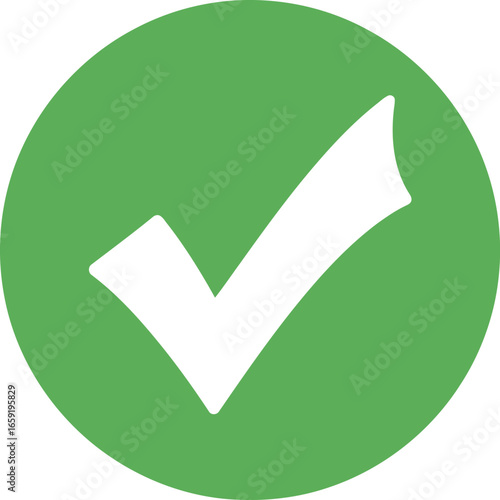 Vector vector art of green circle with a white check mark symbol, representing confirmation and success transparent background