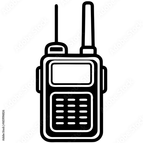 Black and White Icon of a Two- Way Radio with Antenna and Control Buttons two-way radio walkie talkie