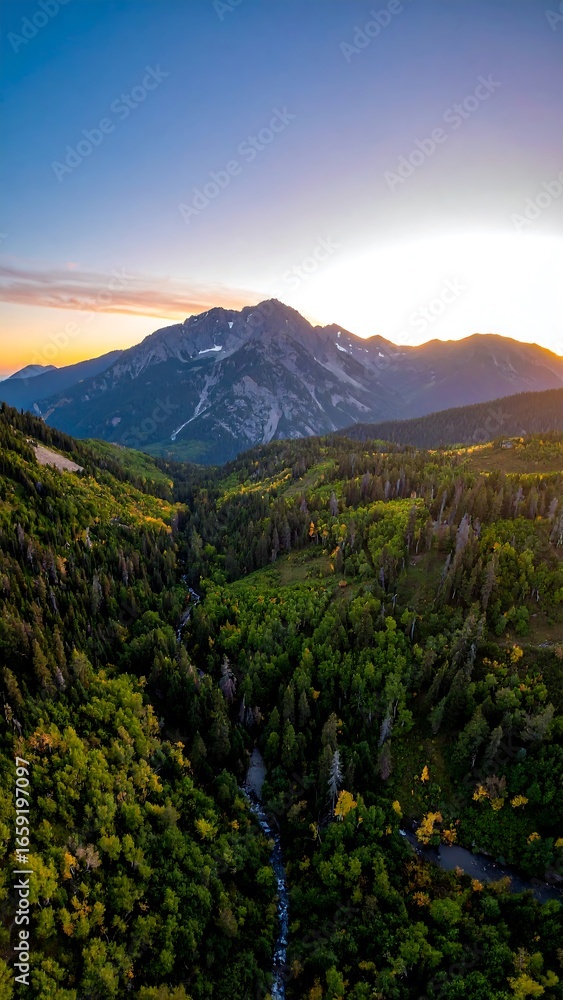Fototapeta premium Mountain valley sunset view