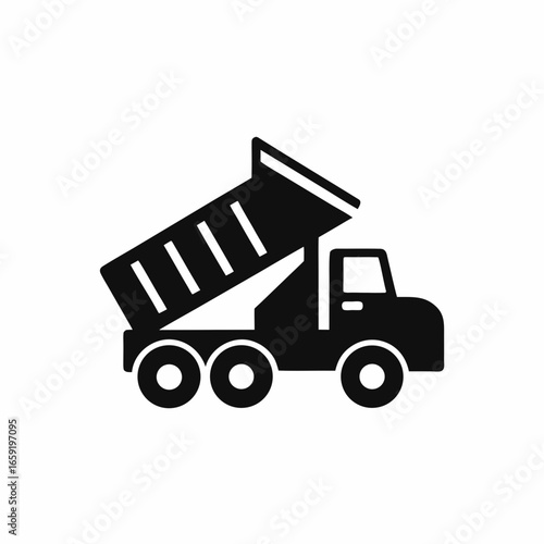 Black Silhouette Icon of a Tipper Truck with Load in the Bed Facing Left Side dump truck construction vehicle