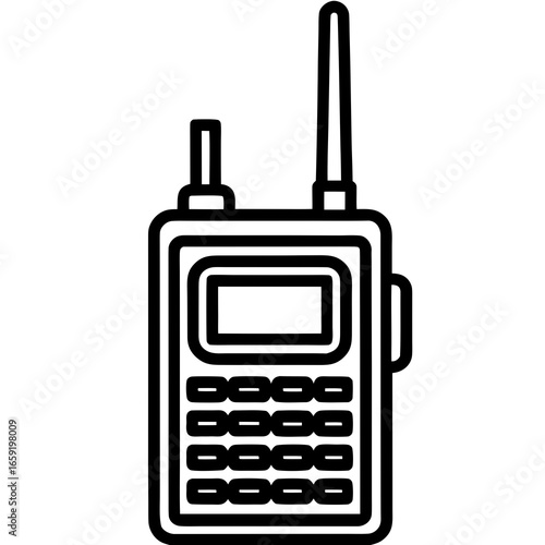Outline Icon of a Walkie Talkie with Antenna and Buttons on a White Background radio communication