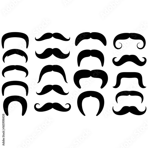 Collection of various mustache shapes in black