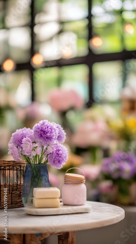 Wallpaper Mural Pretty carnations, soaps, and a cafe setting Torontodigital.ca