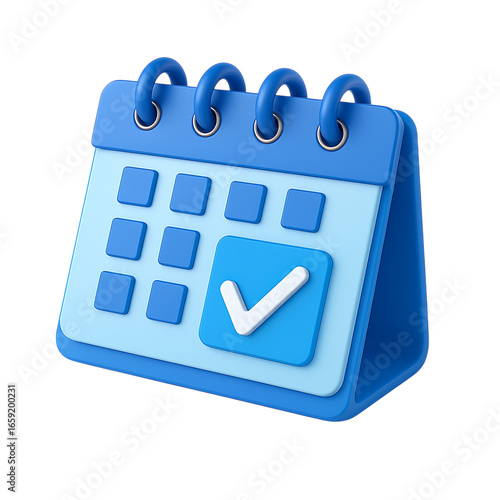 3d calendar with checkmark isolated on transparent background