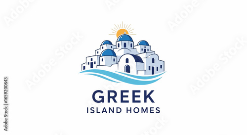 Greek island homes with blue domes and white buildings