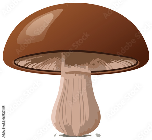 Illustration of a Brown Mushroom with a Thick Stalk isolated on White background, Food, Plant life, fungi and ingredients.