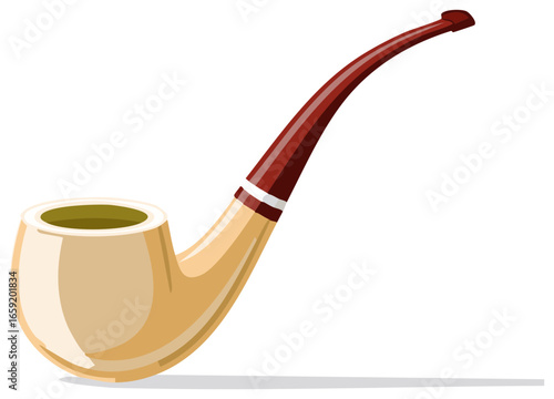 Illustration of a Traditional Smoking Pipe with Brown Stem and Beige Bowl Design