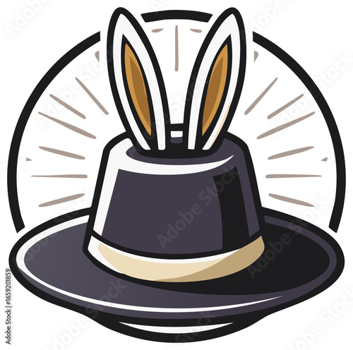 Rabbit Ears Popping Out of a Magician's Top Hat Cartoon Style Vector