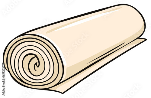 Rolled up beige fabric swatch with curled edge illustration