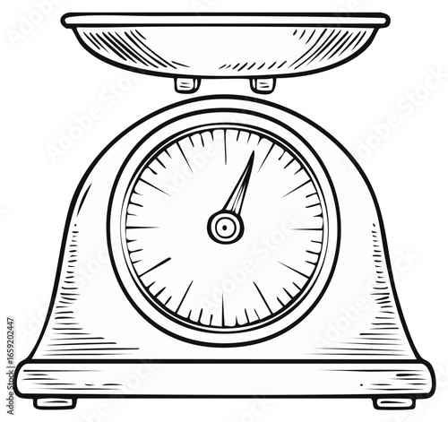 Vintage kitchen scale with dial measuring weight in a hand-drawn sketch style