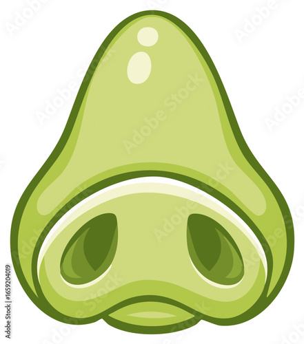 Cartoonish green nose illustration, digital artwork. Nasal anatomy with nostrils.