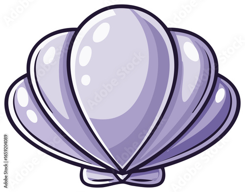 Cartoon illustration of a shiny purple seashell. Vector icon of a clam or scallop for marine or ocean themes