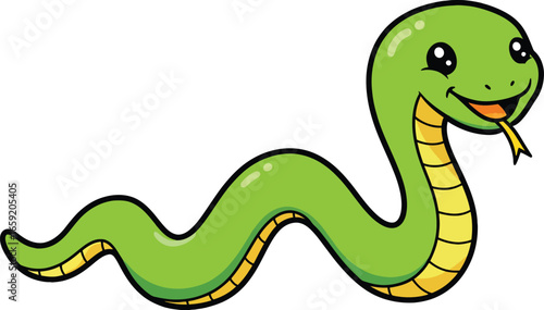 A cheerful cartoon depiction of a green snake.
