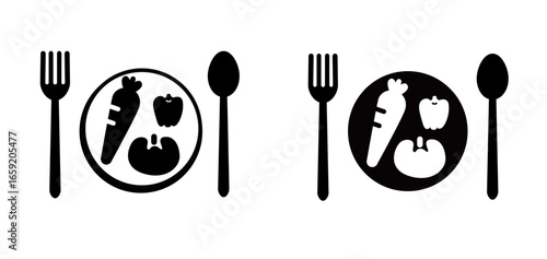 Meal icon set 18A,18A−2  : fork, food, restaurant, knife, plate, icon, vector, spoon, menu, dinner, set