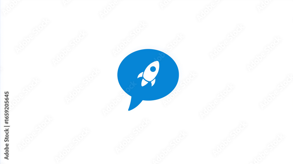Obraz premium Blue Rocket Chat Bubble Icon for Innovation, Tech Design