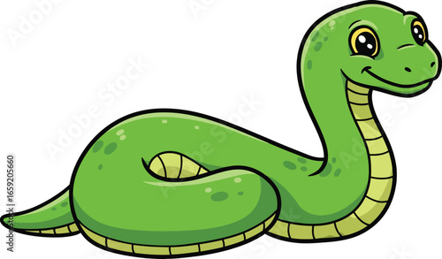 A cute cartoon green snake illustration.