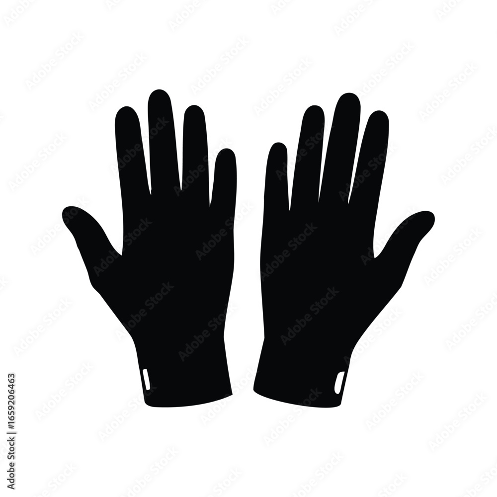Obraz premium Pair of black gloves presented palms up for examination or display, Hand gloves silhouette vector illustration