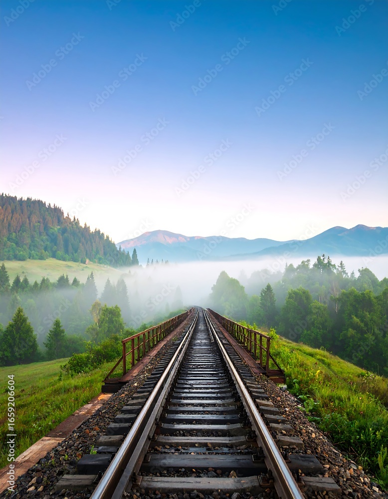 Fototapeta premium Misty mountain railway track