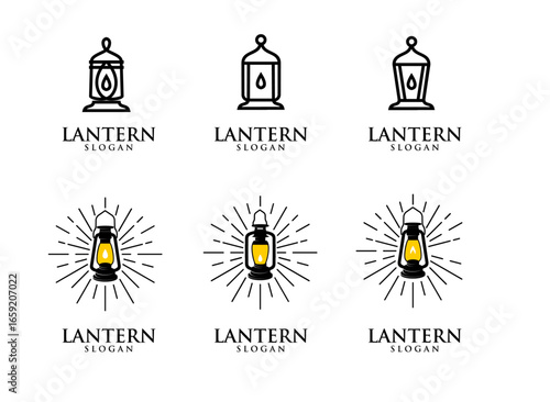 Lantern Logo Set, Vintage Line Art Design