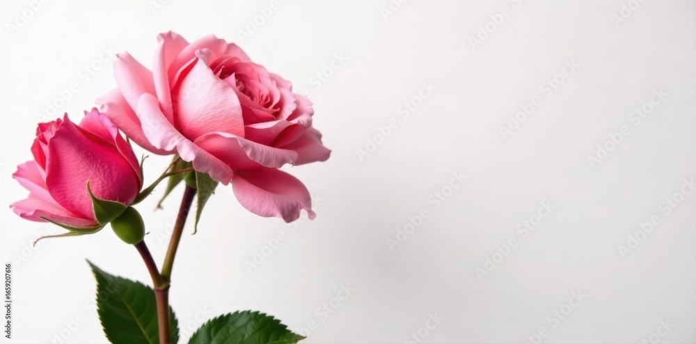 Fototapeta premium Close-up Madame Isaac Pereire rose, right side copy space, pure white background , wedding, rose, petals