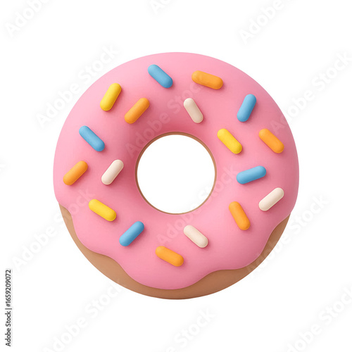 3D Pink Frosted Donut with Sprinkles Icon Isolated on Transparent Background