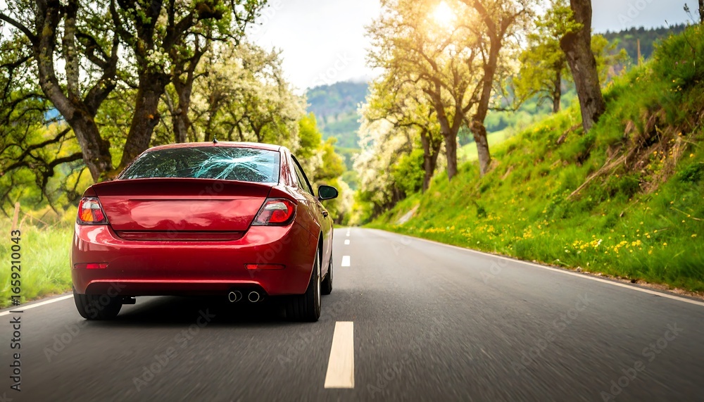 Fototapeta premium Red car on scenic road