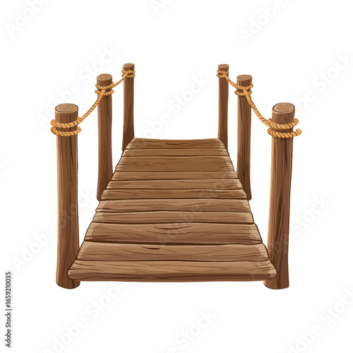 Wooden bridge on a white background 