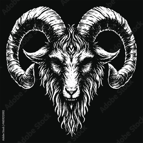 Set Hand drawn Goat Skull Head Dark Art with Different Angel Hatching Outline Style illustration