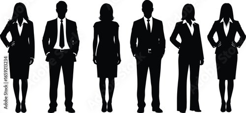 Business Team Silhouettes of Men and Women in Formal Office Attire Isolated on White Background for Corporate, Career, and Design Use