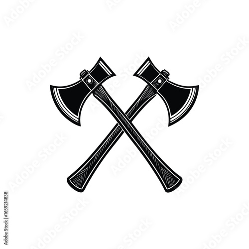 Two Crossed Axes in a Black and White Vector Illustration Style