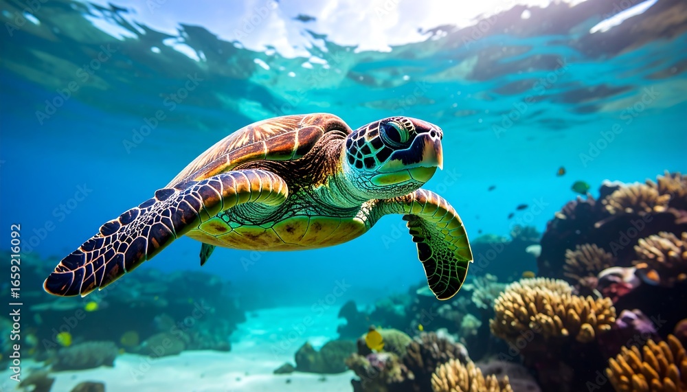 Fototapeta premium Sea Turtle Underwater View