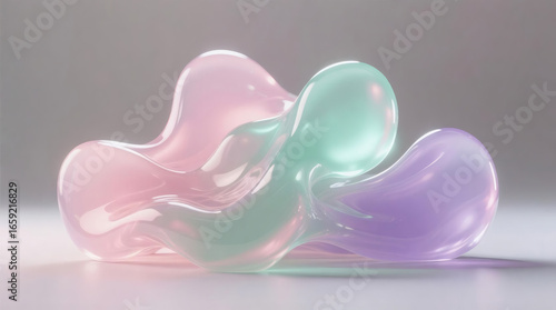 Abstract 3D render of a soft, flowing pastel glass sculpture on a clean background.