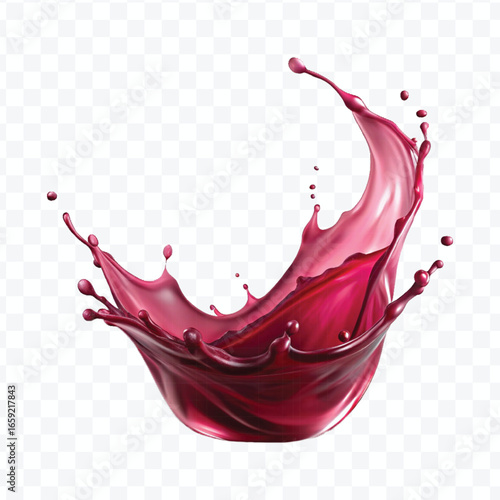 realistic 3d red wine splash in wavy style isolated on transparent background	
